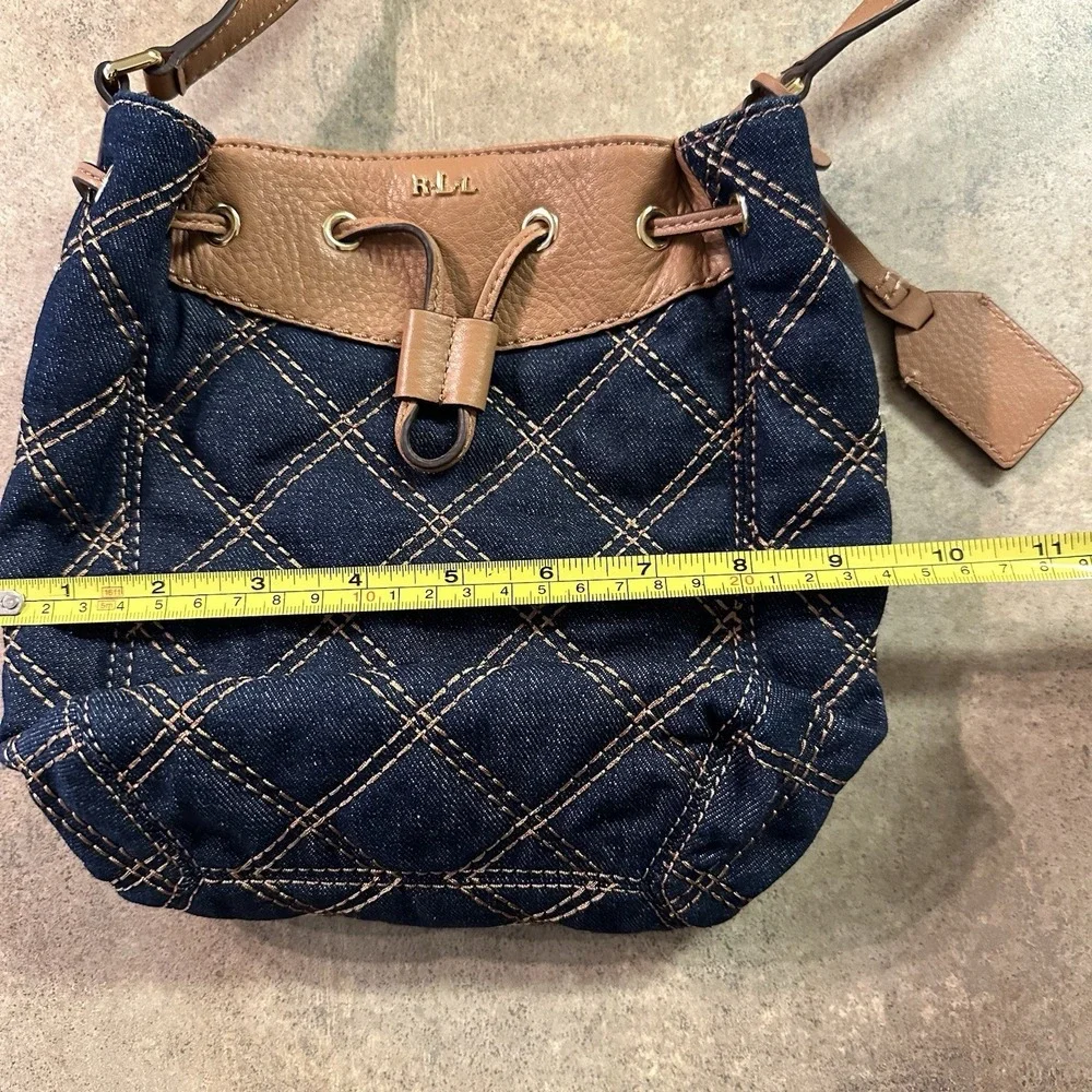 Lauren Ralph Lauren Medium Denim leather crosstitch bag Designer‎ soldout